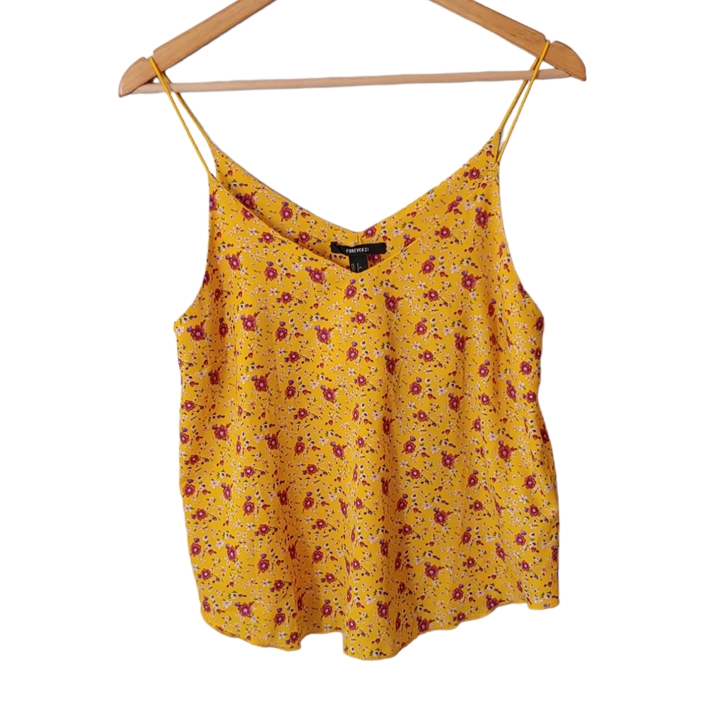 Forever 21 Gold and Pink, Purple, White Floral Tank Top Size Small
